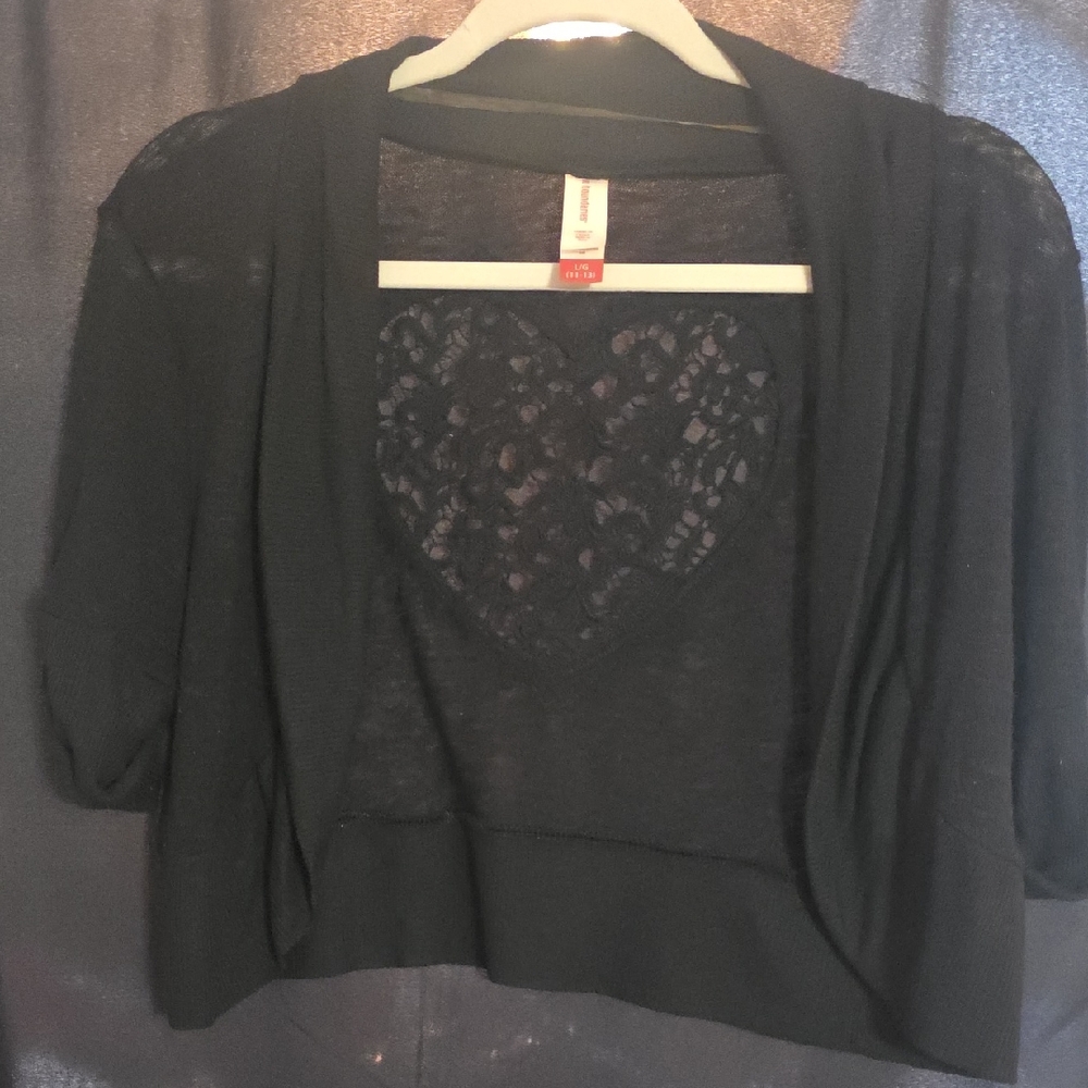 No Boundaries Black Lace-Back Shrug